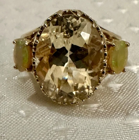 Natural Yellow Laboradite with Opal Accents Sterling Silver Ring Sz 7